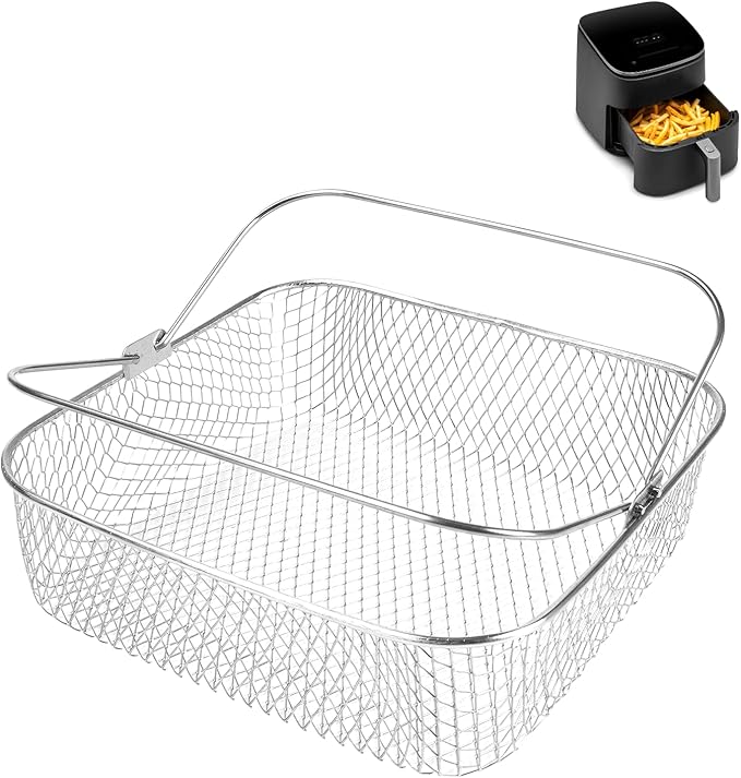 Square Air Fryer Basket for 5.8QT 6QT COSORI Air Fryer Accessories, 304 Stainless Steel Mesh Basket with Handle Replacement Accessory for 6QT Instant Vortex, Instant Vortex Plus, Phillips XXL