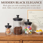 MyGift Glass Apothecary Jar Set with Black Lids, Decorative Kitchen and Bathroom Storage Canisters, Wedding Centerpiece Jars, Candy Buffet Containers