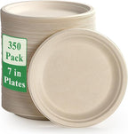 Vplus 350 Pack Paper Plates 7 inch 100% Compostable, Heavy-Duty Disposable Paper Plates Bagasse Natural Biodegradable Eco-Friendly Sugarcane