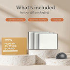 SMIRLY Plastic Cutting Board Set with Holder 3 Pieces, Non-Slip Dishwasher Safe Chopping Boards for Kitchen, Grey & White