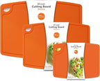 Silicone Thick Cutting Boards Mats Set of 3pcs Foldable & Flexible Design Juice Grooves Easy Grip Handle Dishwasher Safe for Kitchen,BPA free Chif-Orange