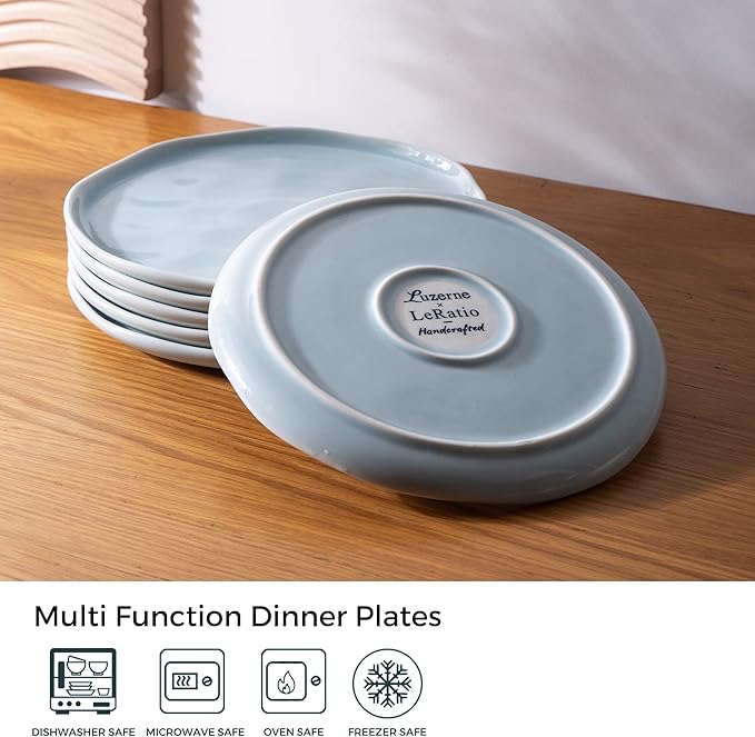 LERATIO Dinner Plates,10.5 inch Ceramic Plates Set of 6,Handmade Porcelain Plates for kitchen with Wavy Edge,Microwave & Dishwasher & Oven Safe,Light weight & Scratch Resistant Dishes Set