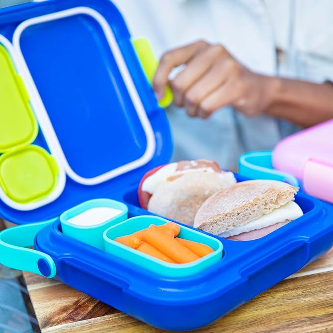 ZOKU - Bento Box with Ice Pack, Lunch Box for Kids, Easy to Carry and Clean, Freezer Pack Keeps Food Fresh, Fits Any Snack or Meal, Leakproof (Neat Bento) (Blue)