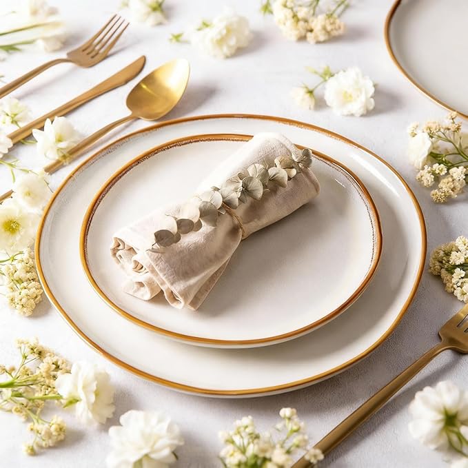 AmorArc Ceramic Dinnerware Sets,Handmade Reactive Glaze Stoneware Plates and Bowls Sets,Highly Scratch Resistant | Dishwasher & Microwave Safe Dishes Set,Service for 8 (24pc)