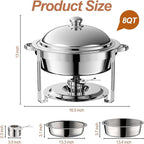 2 Pack Round Chafing Dish Buffet Set,Stainless Steel 8QT Round Buffet Servers and Warmers, Thick Stand Frame Catering Chafe with Mirror Covers,Food Warmer for Party, Weddings,Picnic