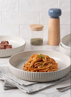 famiware Starlight Large pasta bowls set of 4, Serving Bowls for Pasta, Salad, Dinner, Oatmeal. Microwave Safe-36 oz, 8.46inch, Matte white