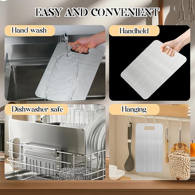 Metal Cutting Boards for Kitchen,304 Stainless Steel Cutting Board Can Be Used on Both Sides,Chopping Board Suitable for Cutting Meat, Fruits and Vegetables(13 * 9 in)