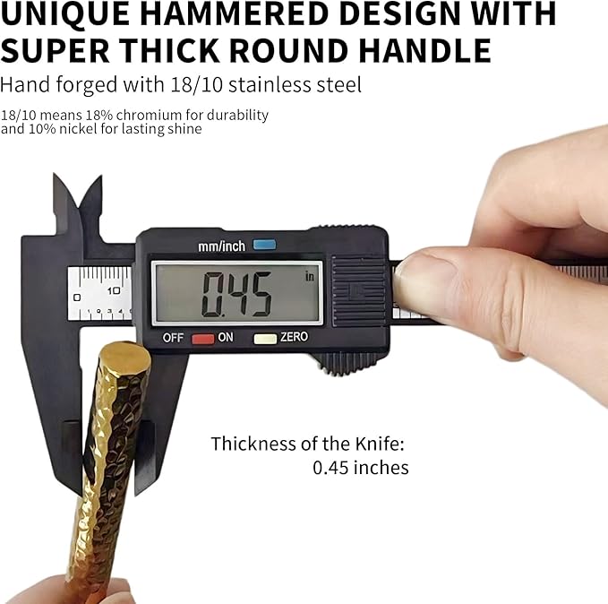 18/10 Stainless Steel Flatware Set Hand Forged Silverware Set Cutlery Set Shiny Gold Round Hammered Handle Mirror Finished 20 Pieces Service for 4