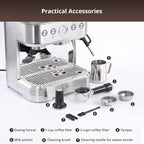 Professional Espresso Coffee Machine 20 Bar, Semi Automatic Espresso Maker With Grinder, Stainless Steel, Latte and Cappuccino Espresso Coffe Machine w/Automatic Milk Frothe for Office Cafe