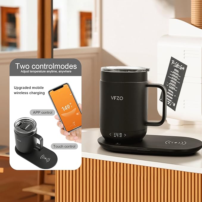 16Oz Temperature Control Smart Mug, Self Heating Coffee Mug LED Display, 180 Min Battery Life - Hot up to 149℉ Fast Wireless Charger Base Improved Design (16oz, Turquoise)