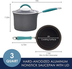Rachael Ray Cucina Hard Anodized Nonstick Sauce Pan/Saucepan with Lid, 3 Quart, Blue