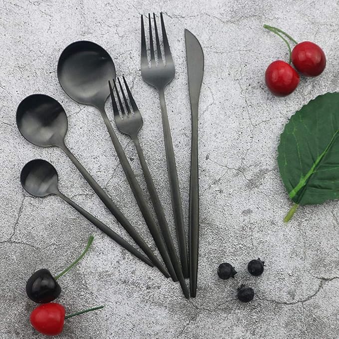 JASHII Silverware Set, 36 Piece Food Grade Stainless Steel Flatware Set Fork Spoon Knife Utensils for Daily Use and Party, Service for 6 Anti Rust, Safe in Dishwasher (Matte Black)