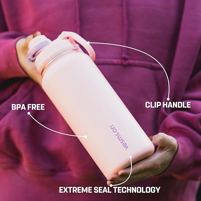 Vesmoon Vessence 24 Oz Stainless Steel Tea Infuser Bottle for Loose Leaf Tea, Water, Herbs, Fruits - Triple Layered Insulated, Leak Proof Bottle with Lid and Clip Handle - 24 Hours Hot/Cold
