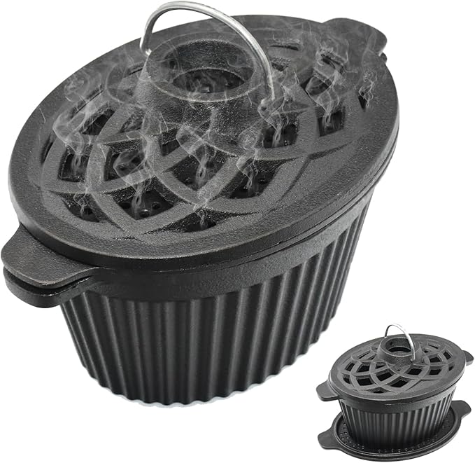 Wood Stove Steamer & Cast Iron Humidifier, 1.4 Qt Fireplace Simmer Pot with Cast Iron Trivet, Dual-Layer Design for Steaming, Humidifying and Stove Protection (Ellipse-1)