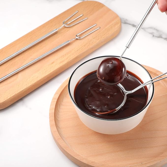 Patelai 4 Pieces Candy Dipping Chocolate Tools Set 3-prong Dipping Fork, Fondue Fork, Spear, Slotted Spoon for Handmade Chocolates, Pralines and Truffles