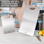 2-Pack Oversized Stainless Steel Cutting Boards – Anti-Slip Rubber Grip - Oversized Handles – Hypoallergenic - Includes XL 18.1"x11.8" & Compact 11.4"x7.8" Stainless Steel Boards