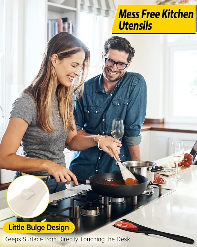 Pack of 2 Cooking Spoons for Non Stick Cookware, Multifunction Spatula Spoon BPA-Free, One-Piece Design, Suitable for Scooping, Scraping, Serving and Mixing(BLACK-KHAKI)