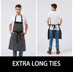 HOMWE Adjustable Bib Cotton Aprons - Adjustable Neck Strap with Extra Long Ties with 2 Pockets for Cooking, Commercial Grade Water Resistant Apron for Women & Men - Black/White Pinstripe 33x27 Inches