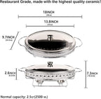 Casserole Dish 13" x 9" Glass Baking Dish with Stainless steel Lid and rack, Silver oval 2.5 Qt Large Baking Pan For Casserole & Lasagna, Microwave Dishwasher Freezer Oven Safe
