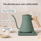 Fellow Stagg EKG Pro Electric Gooseneck Kettle - Pour-Over Coffee and Tea, Quick Heating, Precise Temperature Control, Scheduling, Built-in Brew Timer, Smoke Green with Maple Wood Handle, 0.9 Liter