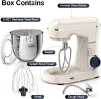 Stand Mixer, 6.5QT 10-Speed Tilt-Head Electric Stand Mixer, 3-In-1 Kitchen Mixer with Bowl, Dough Hook, Whisk and Beater, Food Mixer for Baking, Cake and Most Home Cooks, Beige