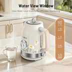 Retro Electric Kettle, PARIS RHÔNE 1.7L Hot Tea Kettle with Thermometer, 1500W Fast Heating, Cordless Design, LED Indicator, Auto Shut-Off & Boil Dry Protection