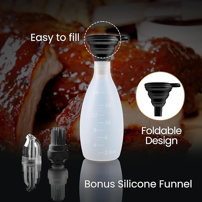 Silicone Pastry Brush, All-in-One Silicone Basting Brush with Sauce Bottle, Heat Resistant BBQ Accessories and Cooking Gadgets, BPA-Free Oil Dispenser for Cooking, Baking, Grilling(Black)