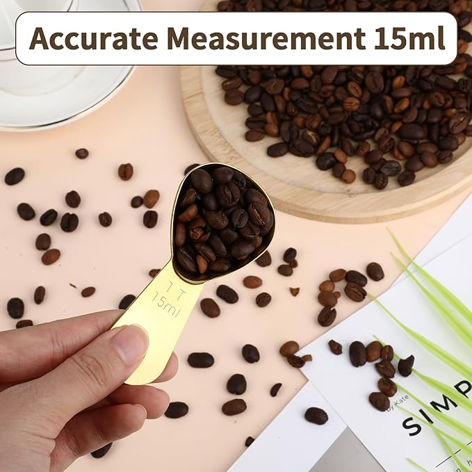 3PCS Tablespoon Measuring Spoon Stainless Steel, Metal Coffee Measuring Spoon Coffee Bean Scoop Short Handle Tablespoon Scoop for Powder Milk Tea Sugar Juice Olive Oil Kitchen Gifts, 15 ml Gold