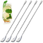4 Pcs Bar Spoon Cocktail Mixing Spoon – 12'' Long Stainless Steel Cocktail Stirrers with Polished Surface, Easy to Clean – Great for Professional and Home Use, Practical Gift for Drink Mixing Lovers
