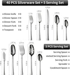 Heavy Silverware Set,45 Piece Flatware Set with Serving Utensils,18/10 Stainless Steel Cutlery Set for Kitchen,Home,Wedding,Mirror Polished,Dishwasher Safe