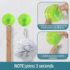 Clear Suction Cup Hanger, 5 Pack Removable Small Suction Cups for Shower, Bathroom, Glass, Door, Windows, Kitchen - Up to 11 lbs on Smooth Surface - 2 Hooks Design (Transparent Green)