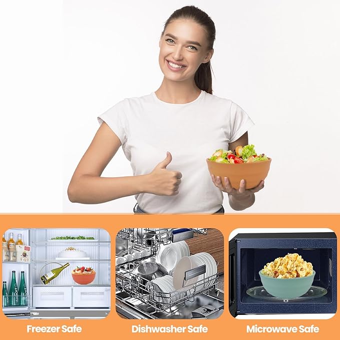 Wheat Straw Bowls Set of 6/12, Unbreakable Lightweight Bowls Set - Microwave & Dishwasher Safe, Reusable for Serving Soup, Oatmeal, Ramen & Salad (6, 60 oz)