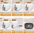 Toaster 2 slice,Retro Stainless Steel Toaster with 6 Settings, 1.5 In Extra Wide Slots, Bagel/Defrost/Cancel Function, Removable Crumb Tray (White)