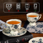 KAMMAK Tea Cups and Saucers Set of 2, Porcelain Coffee Cups, 6.8-Ounce Stackable Espresso Mugs, Ceramic Demitasse for Coffee, Latte, Americano, Tea, Blue Orchid