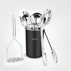 Avador® Premium Set of 10 Stainless Steel (BLACK HOLDER) Kitchen Tool Set with Holder Easy To Clean, Space Saving, Great for Cooking, Baking, Prepping (BLACK)
