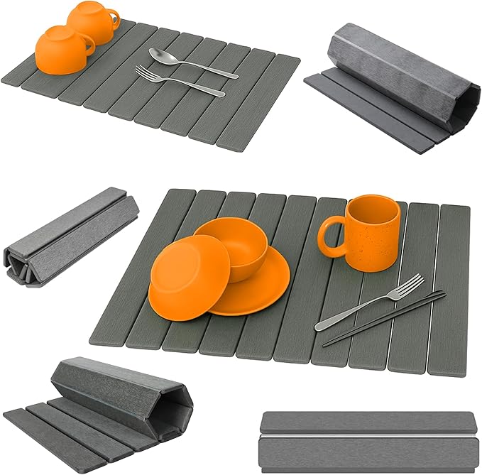 Large Stone Dish Drying Mat for Kitchen Counter, Instant Drying Pad, Super Absorbent Foldable Dish Drying Mat, 24"×16", Dark Gray