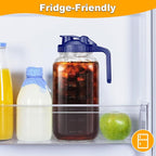 64OZ Mason Jar Pitcher, Blue, 2 Quarts, Leak-Proof Flip Cap Lid, Sturdy Handle, Country Rustic Style