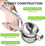 Vakoo Lemon Squeezer - Large, Heavy-Duty, Sturdy Metal Manual Juicer for Lemon, Lime & Citrus, Hand Press for Maximum Juice Extraction - Large, Silver