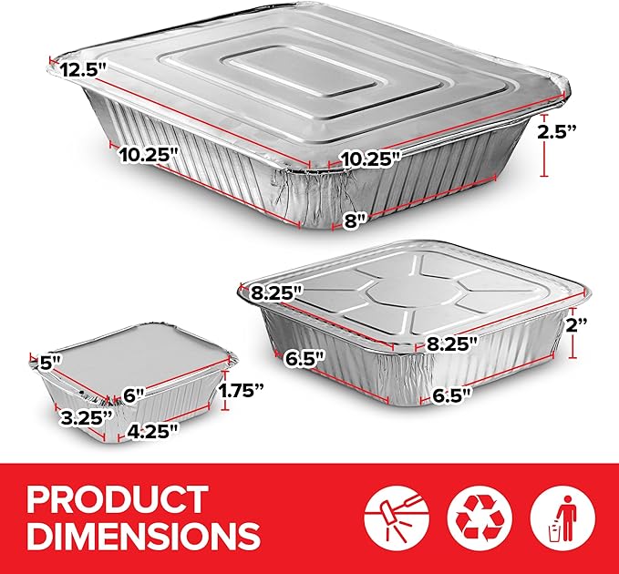 Stock Your Home Disposable Foil Pans with Lids (Set of 40) Heavy Duty Aluminum Pans with Lids (20) 9x13, (10) 8x8, (10) 1-Lb Baking Tins with Covers for Cooking, Heating, Storing, Holiday Dinner Meals