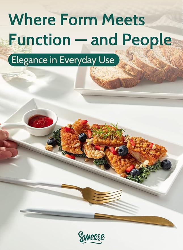 Sweese Porcelain Serving Platters 11.7 Inch - Elegant White Rectangular Plates, Set of 4 for Parties, Sushi, Appetizers