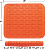 Silicone Dish Drying Mat for Multiple Usage,Easy clean,Eco-friendly,Heat-resistant Silicone Mat for Kitchen Counter or Sink,Refrigerator or Drawer Liner Orange XL 18 inches x 16 inches