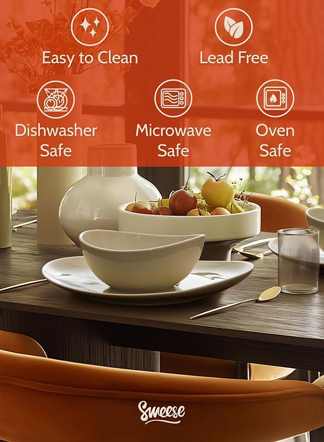 Sweese Porcelain Serving Bowls Set for Entertaining, Multipurpose 10-18-28-42oz, Beige