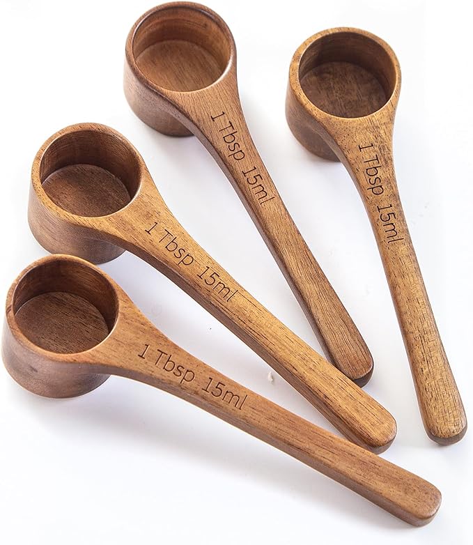 4PCS Wooden Measuring Scoops Acacia Wood Scoop For Jars Coffee Scoops For Coffee Measuring Spoons Wooden Scoops For Containers Daily Powder Salt Bath Soap Scooper
