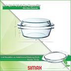 Simax Casserole Dish With Lid, 24 Ounce Round Glass Cookware, Oven and Microwave Safe Borosilicate Glass, Made In Europe 0.75 Qt