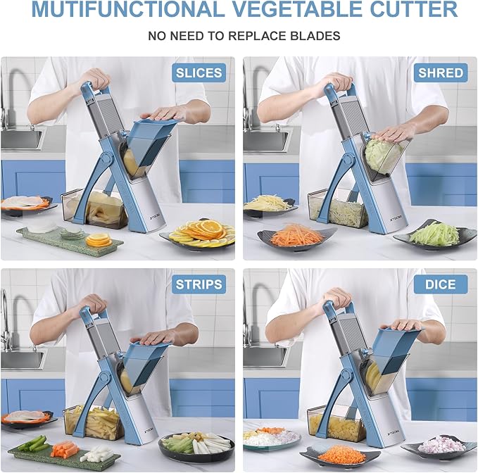 [All in 1] Upgraded Version Mandoline Slicer for Kitchen & Adjustable Mandoline Slicer. Veggie Chopper, Vegetable Cutter, Detachable Blade, Slice, Strips, Dice, Shred and Chop
