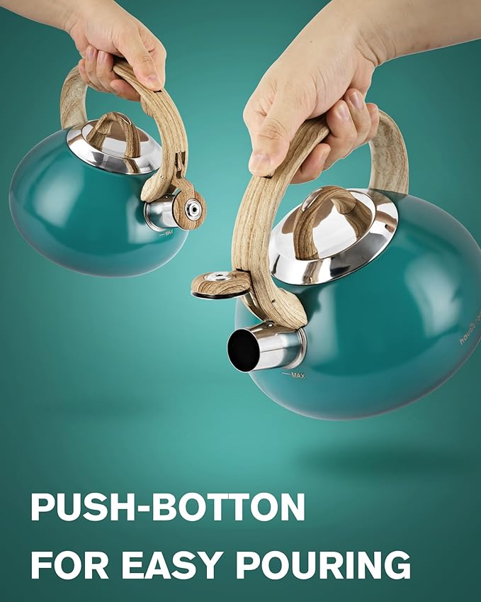 Tea Kettle,Teapots for Stove Top,2.0 Quart with Wood Pattern Handle Loud Whistle Food Grade Stainless Steel Teapot,for Heating Milk, Coffee, Chocolate