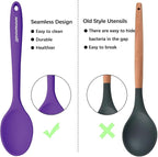 Silicone Spoon for Cooking, BPA Free Silicone Slotted Solid Spoons Set Heat Resistant, Dishwasher Safe Nonstick Silicone Kitchen Serving Spoon Set for Mixing Basting Stirring, Purple