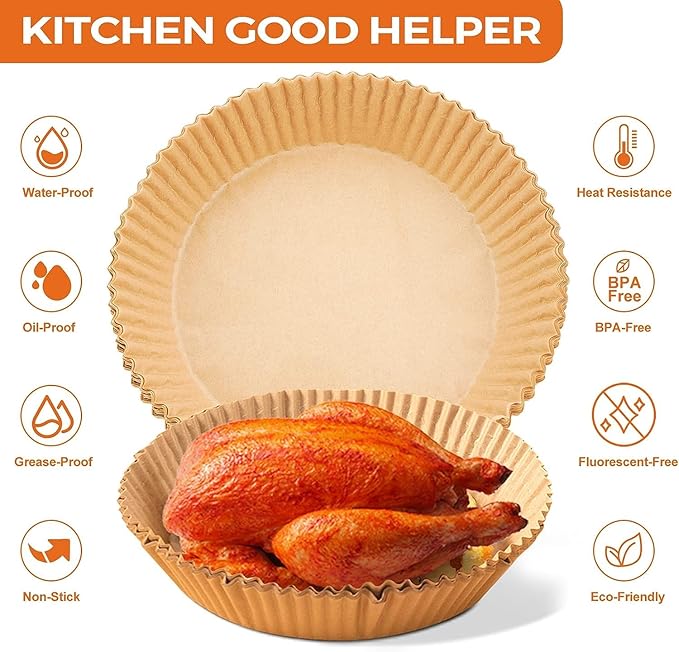 Air Fryer Paper Liners: 125Pcs Air Fryer Liner Disposable, Oilproof Waterproof Airfryer Parchment Paper Baking Liner Round Basket(6.5inch)