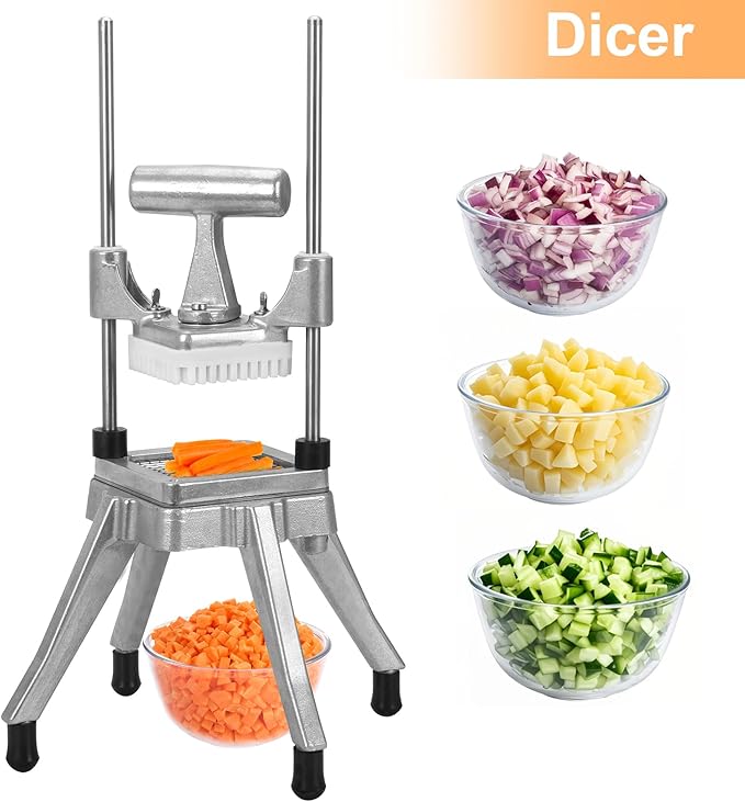 Commercial Vegetable Fruit Chopper W/6-Wedge Slicer&1/4″&3/8″&1/2" Blade Professional Food Dicer French Fry Cutter Onion Slicer Stainless Steel For Tomato Peppers Potato Mushroom