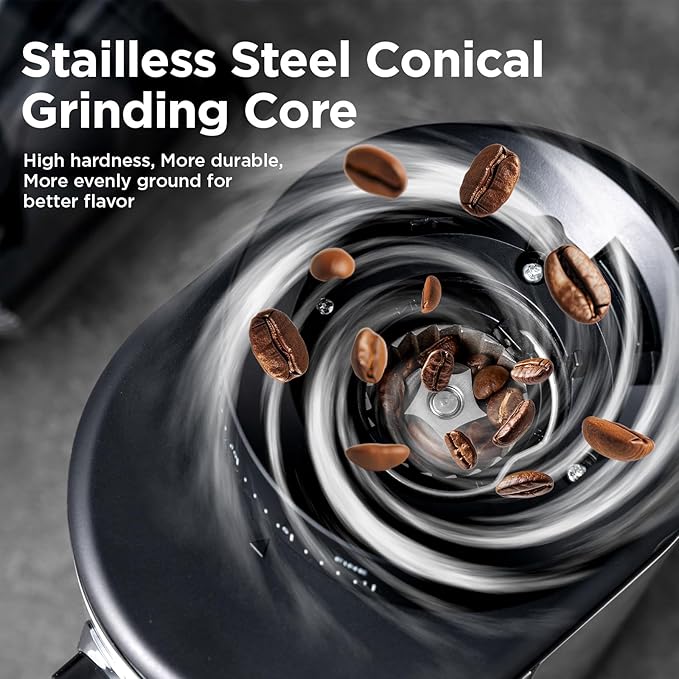 Burr Coffee Grinder, Electric Conical Coffee Bean Grinder With 30 Adjustable Grind Settings For 2-12 Cups, Sliver & Black